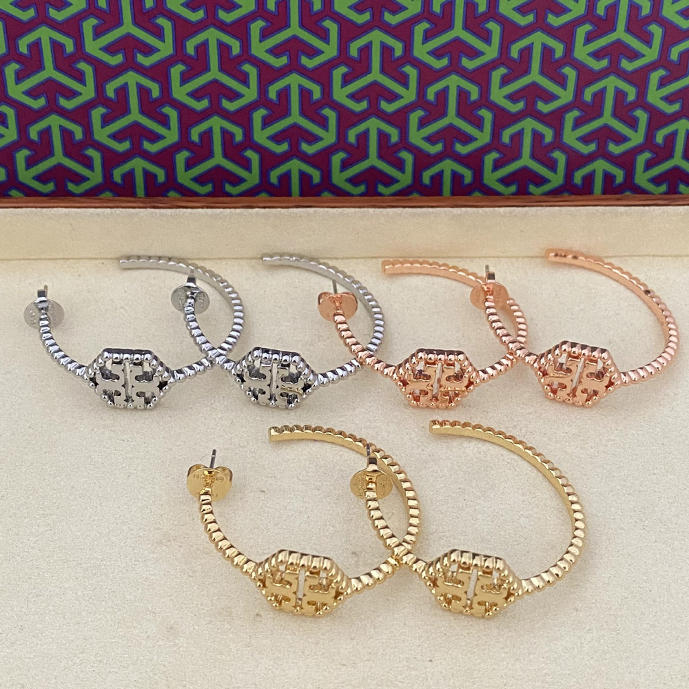 Tory Burch Inlaid Hollow Letter Earrings Metal